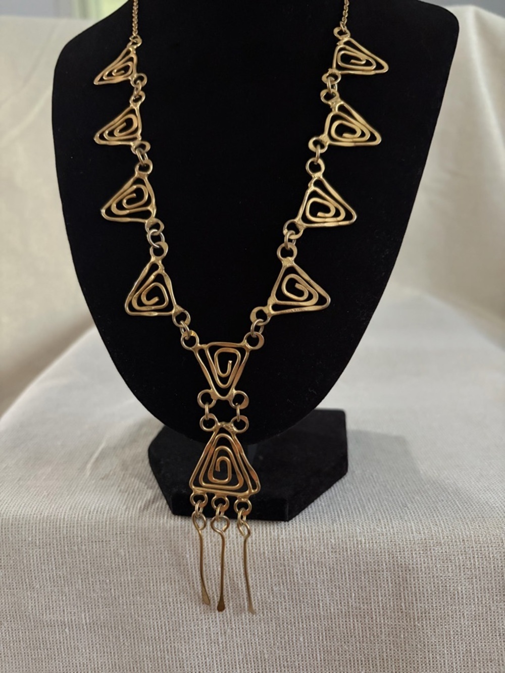 Vintage Gold Spiral Triangle Statement Necklace - Women Jewelry